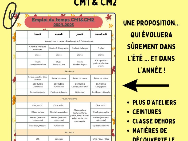 Emploi du temps CM1&CM2 – Organiser sa rentrée sans&nbsp;stress